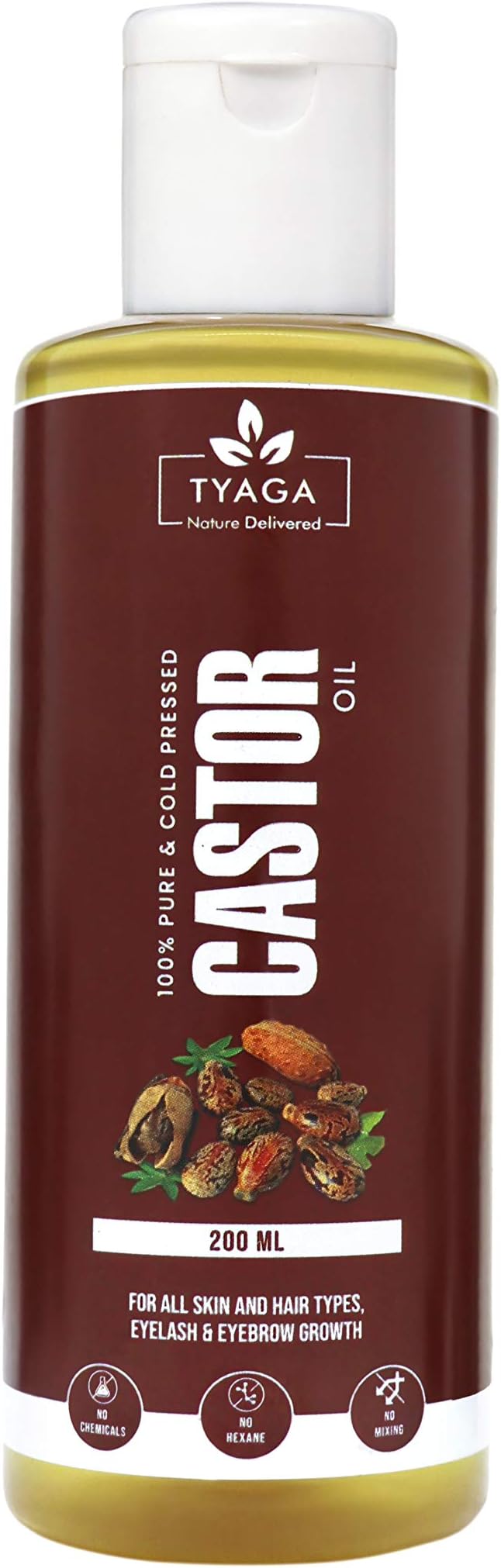 Tyaga Organic Castor Oil For Hair Growth, Skin Care, Moisturizing Dry Skin, 200 Ml