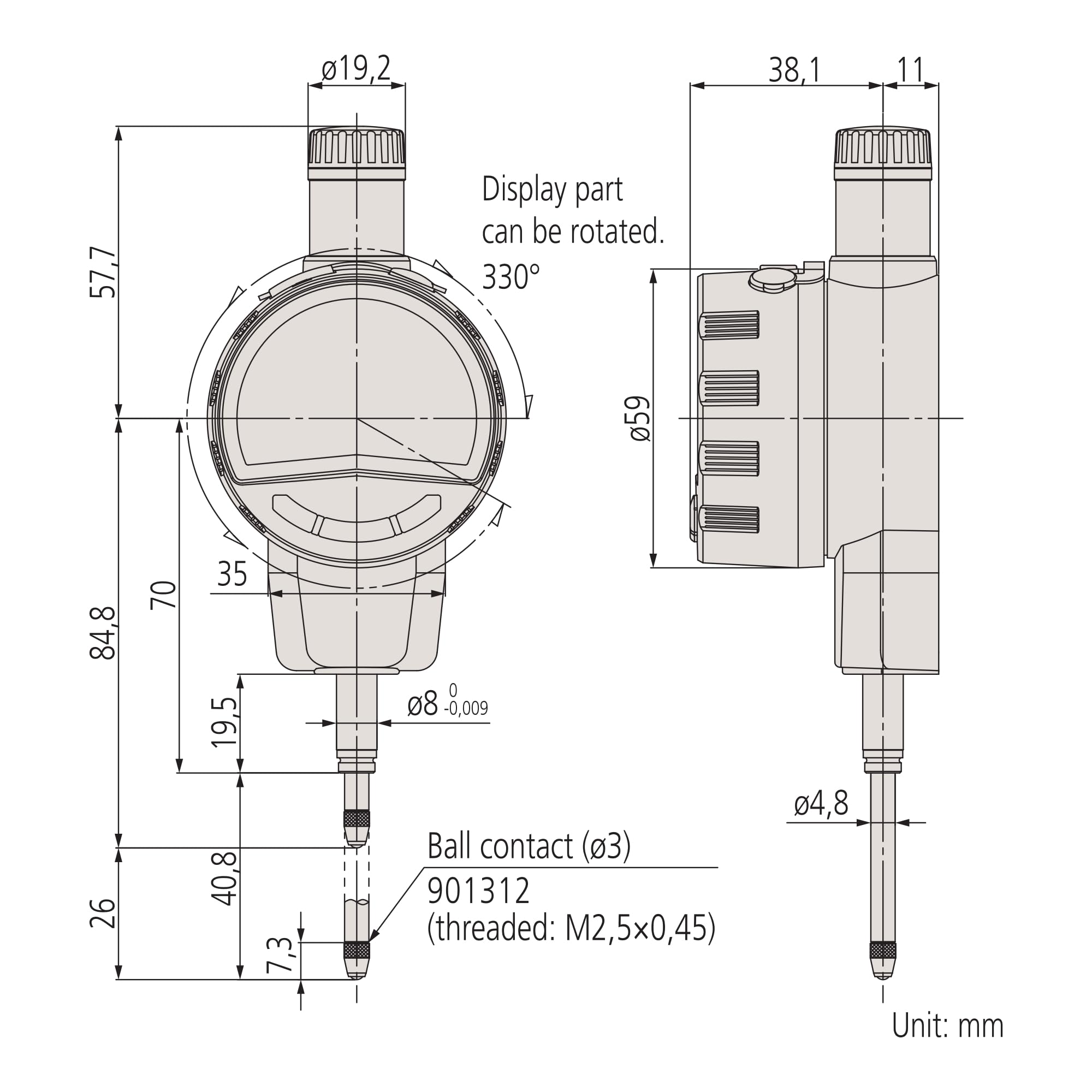 Mitutoyo 543-851D Comparateur digital ABS ID-F0525NX, 25