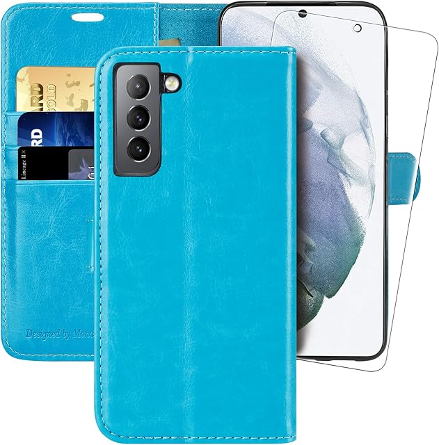 MONASAY Galaxy S21 5G Wallet Case,6.2 inch [Screen Protector Included][RFID Blocking] Flip Folio Leather Cell Phone Cover with Credit Card Holder for Samsung Galaxy S21 5G
