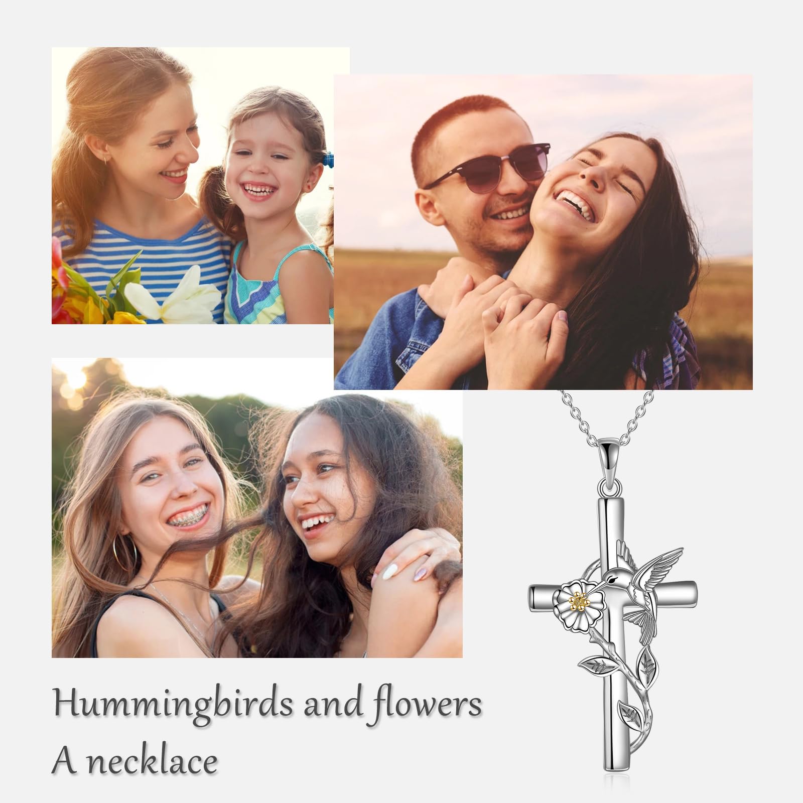YFN Collar de colibrí para mujer, plata de ley, cruz, colibrí, collar de margarita, regalos para niñas