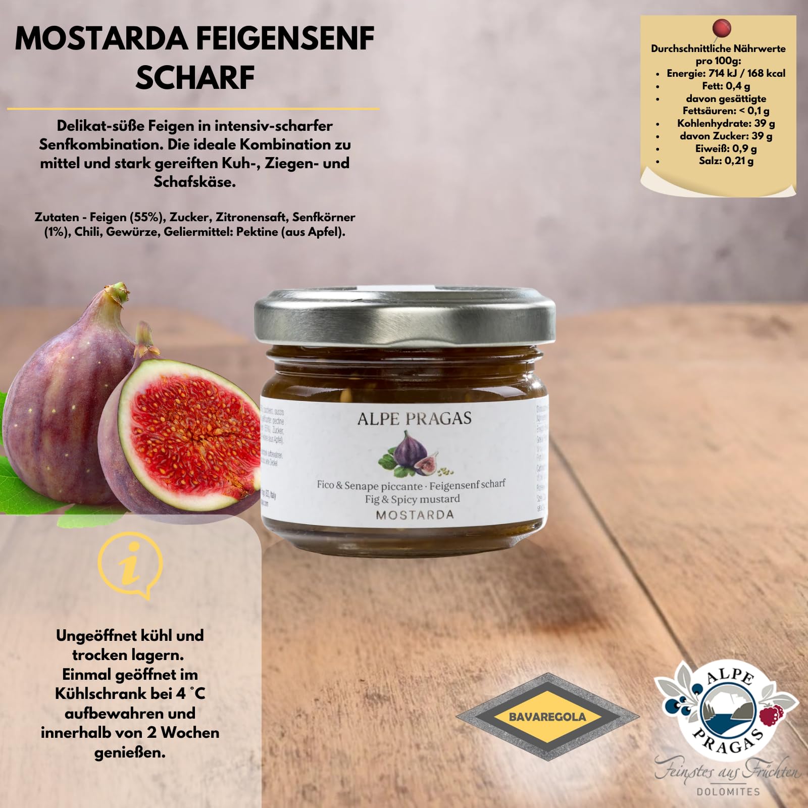 BAVAREGOLA Südtiroler Käse Geschenkekiste - Präsentkorb mit 5 Käsevariationen, Feigensenf & Schüttelbrot
