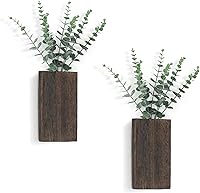 Dahey 2-Pack Rustic Wood Wall Hanging Planters with Artificial Eucalyptus - Farmhouse Indoor Greenery Decor for Kitchen, Living Room, Bedroom