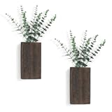 Dahey 2 Pack Wood Wall Planter Vase with Artificial Eucalyptus Farmhouse Wall Hanging Decor Pocket Planter for Indoor Fake Plants Greenery, Living Room Bedroom Kitchen Home Office Decoration