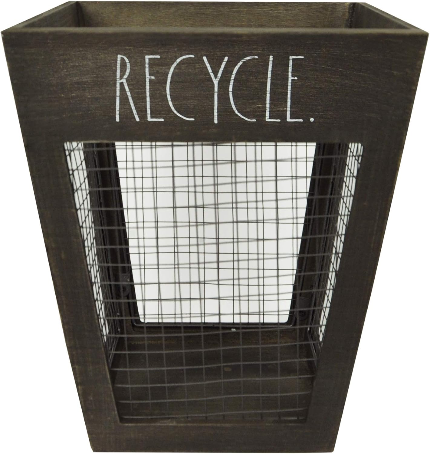 Rae Dunn Mini Waste Basket - Metal and Wood Trash Bin with Decorative Print for Home, Office, Bathroom - Stylish Design for Any Interior Decor