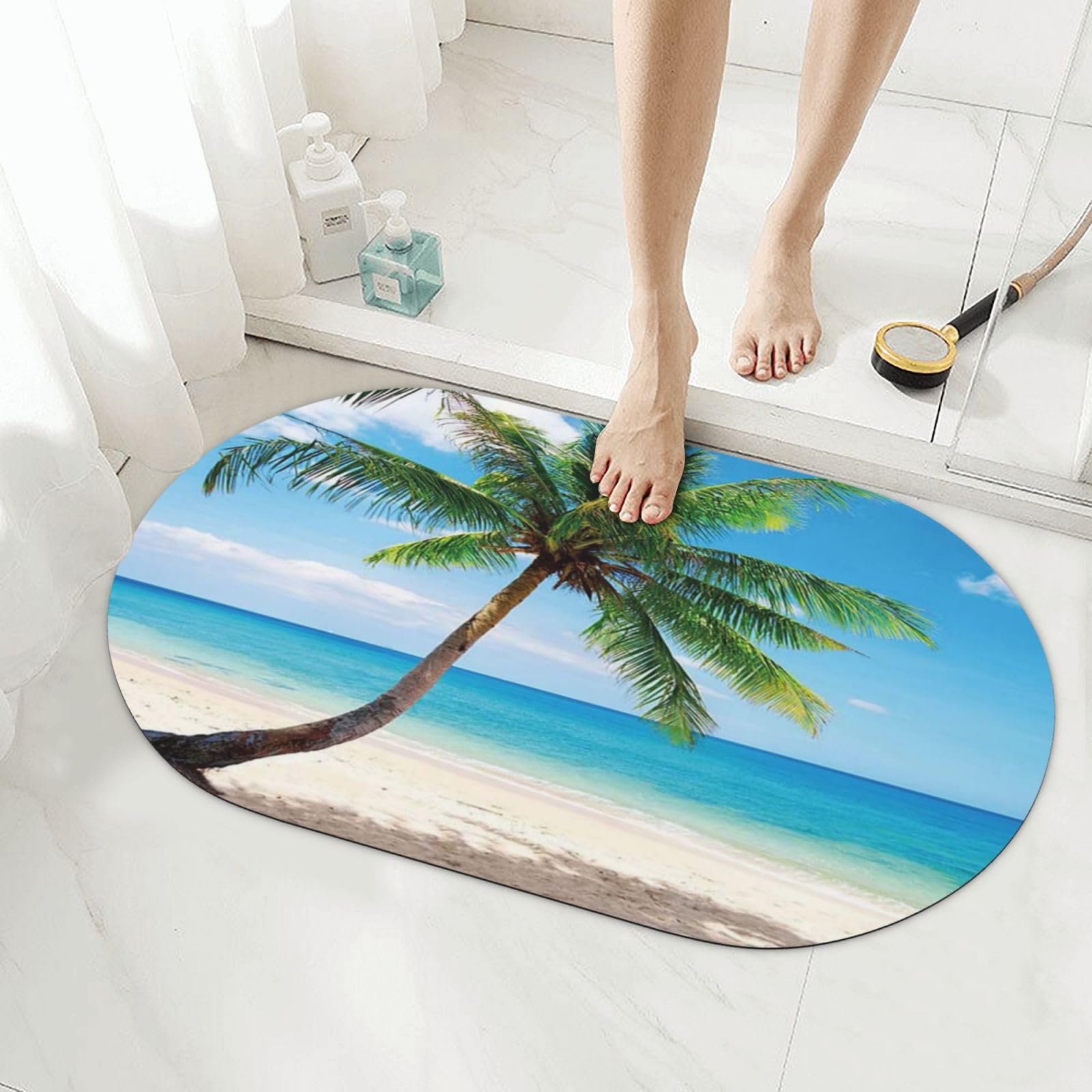 Tapis de salle de bain palmier en diatomée pour une sortie de douche fraîche et sèche