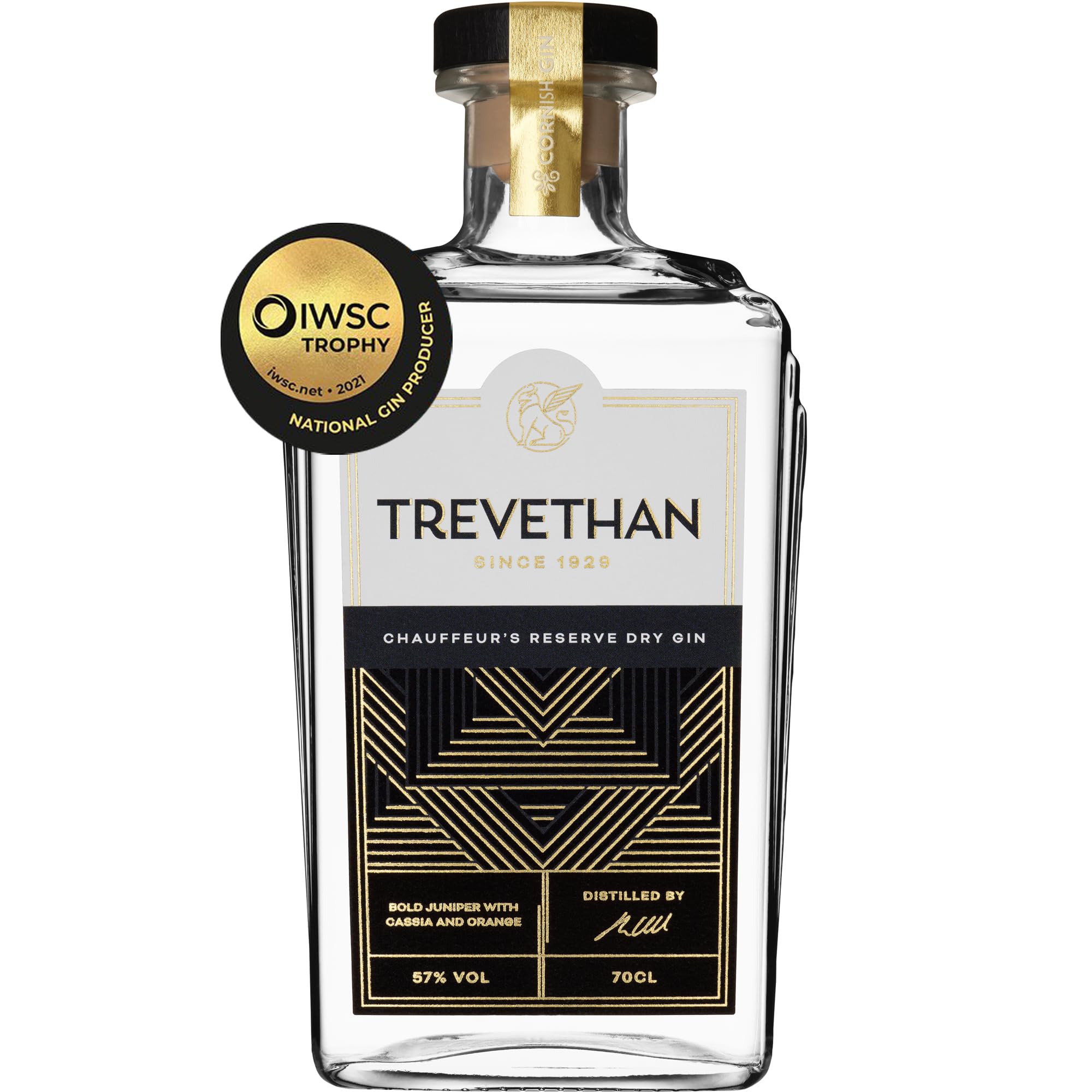 Trevethan Chauffeur's Reserve Handcrafted Cornish Gin with 10 Balanced Botanicals - Speciality Small Batch Navy Strength London Dry Gin - 57% ABV - 70cl