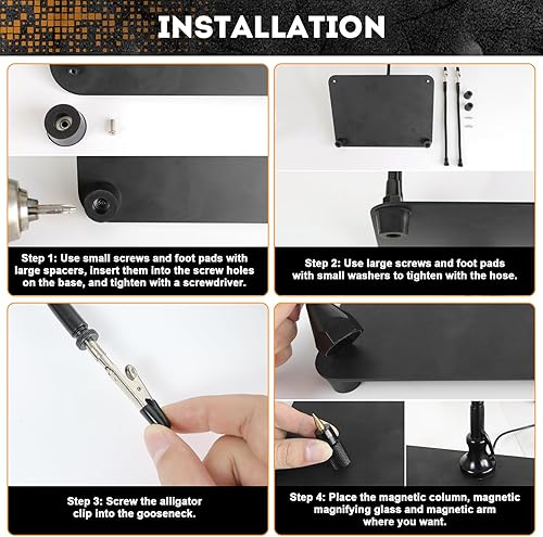 Miniatura 5 de XYK Estación de soldadura magnética con lupa 3X con luz, 4 brazos flexibles de ayuda y herramienta de soldadura de tercera mano para reparación
