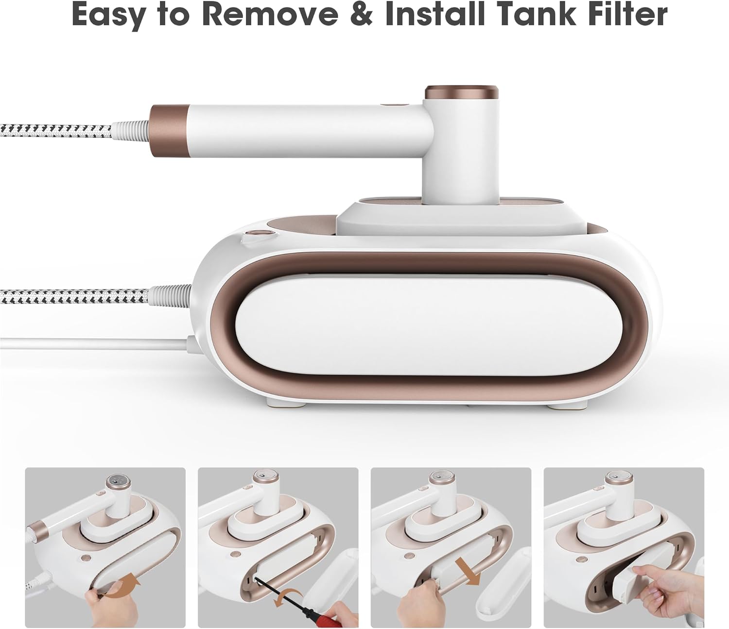 Newbealer 2In1 Pro Steam Station Iron Bundle with Detachable Water Filter, 1550W Turbocharged Steam for Clothes, 3-Level Steam & Dry Ironing, Auto-Off, Self Cleaning, Innovative Storage for Household