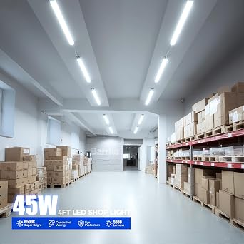 Barrina LED Shop Lights 4FT for Workshop, Garage, 45W 5000LM 6500K, 2 Packs