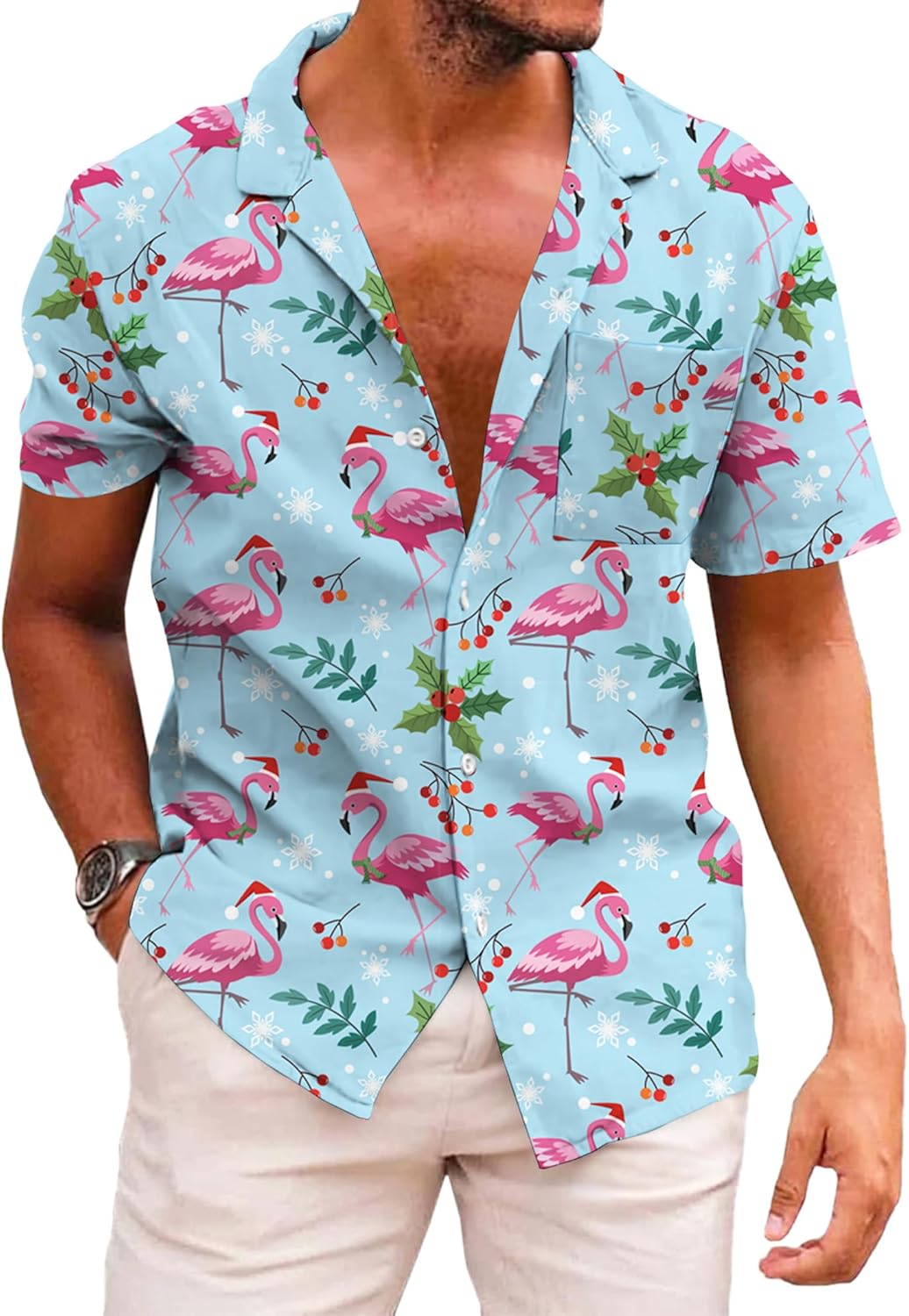 KYKU Hawaiian Shirts for Men Santa Claus Party Casual Button Down Short Sleeve Shirt with Pocket