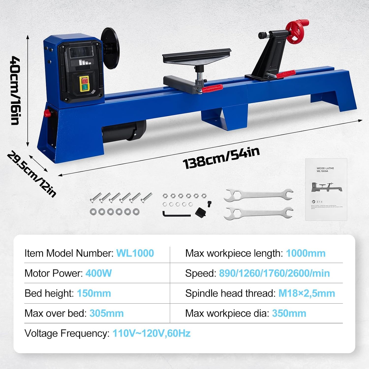 14" x 40" Benchtop Wood Lathe, 400W Motor, 4-Speed Wood Turning Machine | 14" x 40" Benchtop Wood Lathe, 400W Motor, 4-Speed Wood Turning Machine