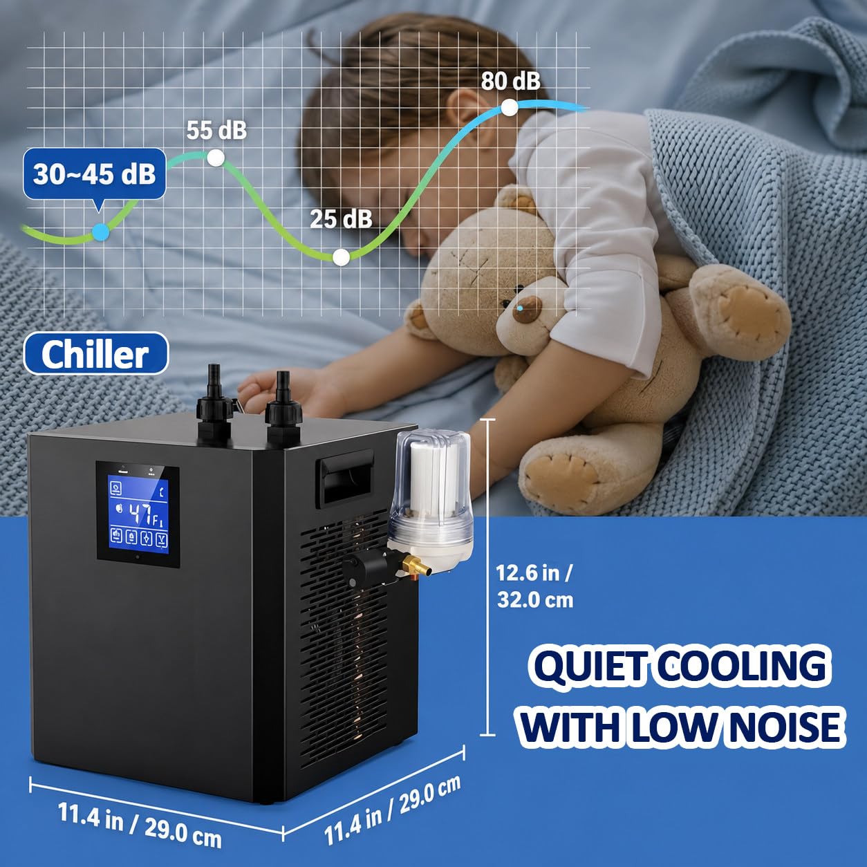 Refrigeratore 1/3 HP per Bagno Freddo con Pompa e Telecomando | Filtro Esterno e Materiale Filtrante per Configurazioni di Bagno Freddo Domestiche e Professionali.