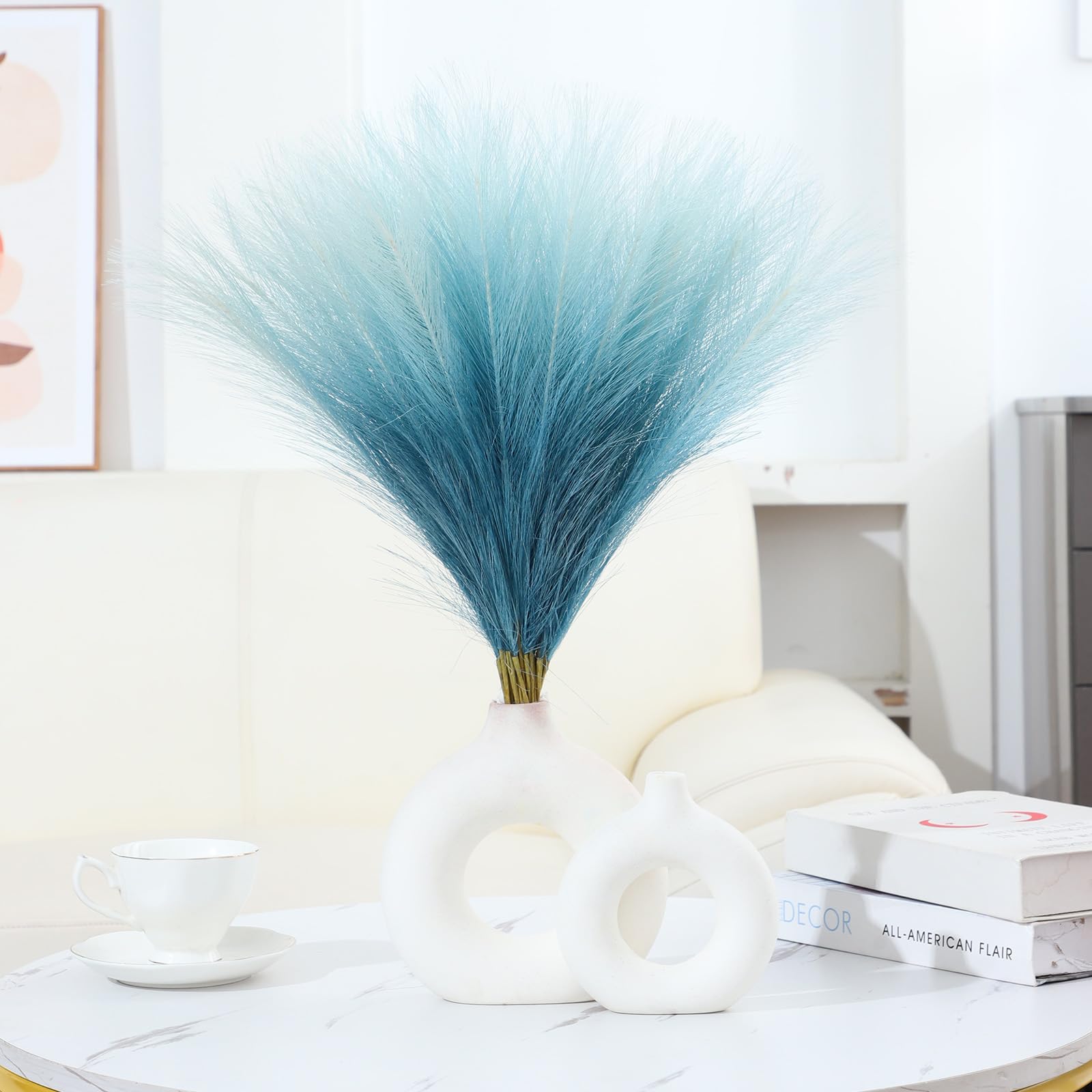 Ureymx Faux Pampasgras Dekor 17,7 Zoll 30 Stück, Pompas Gras Blumenarrangement und Vasenfüller Künstliches Pampasgras Kurz Dekor für Boho Home Hochzeit Dekoration (Farbverlauf Blau)