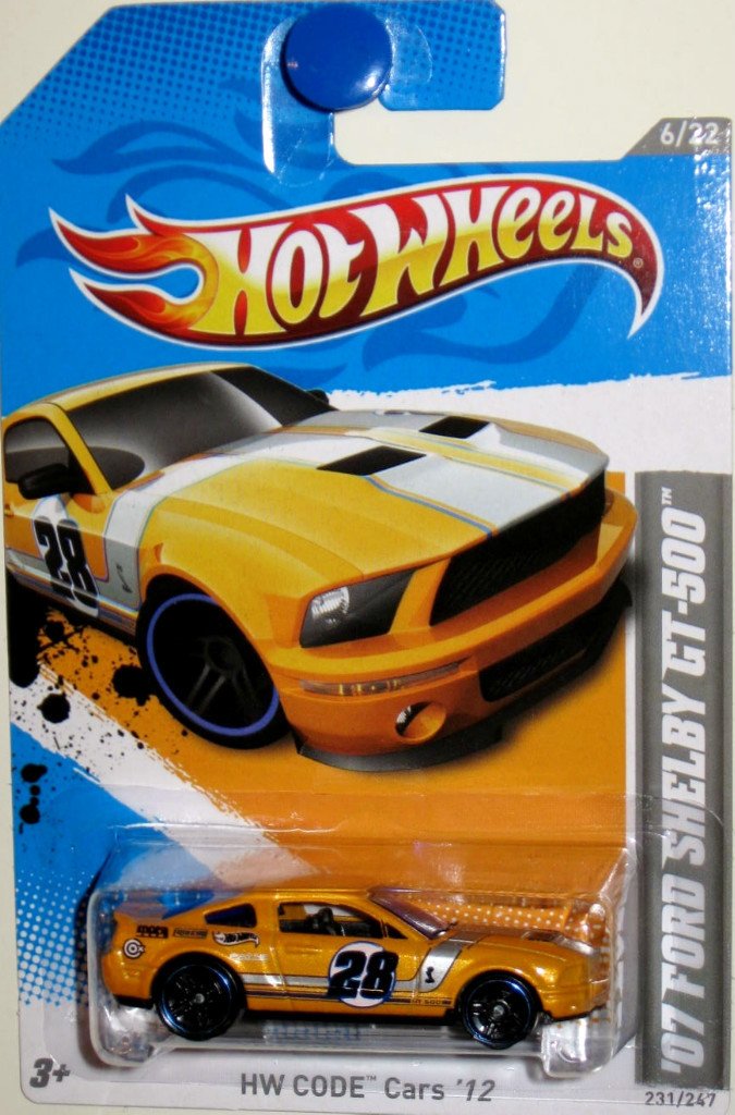 2012HOT WHEELS '07 FORD SHELBY GT-500 - HWCODE CARS '12-6/22-231/247 - YELLOW WITH SILVER STRIPE