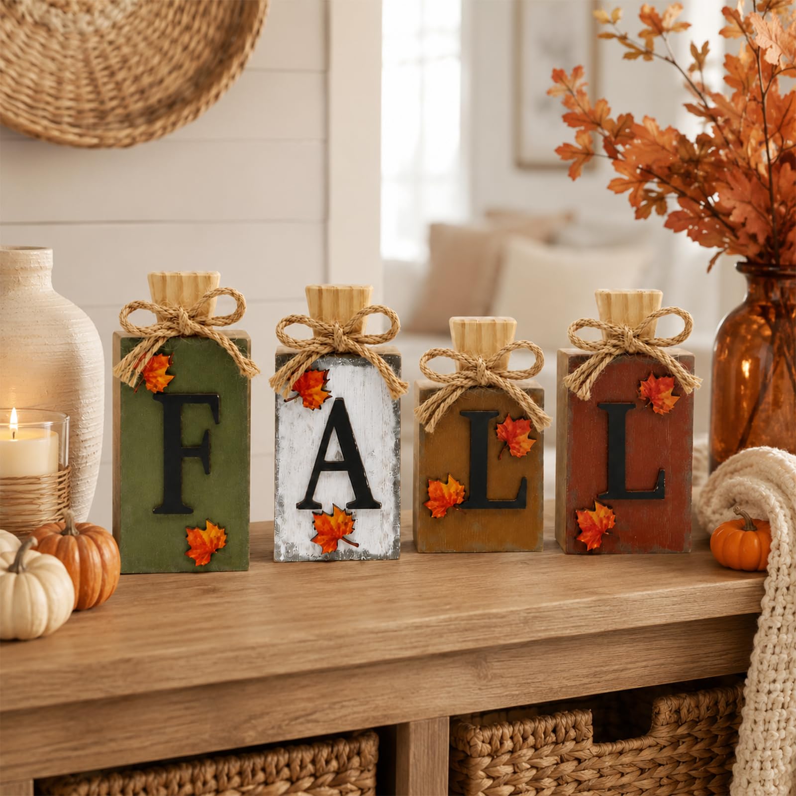 NDZUI 4-Piece Vintage Wooden Fall Decor