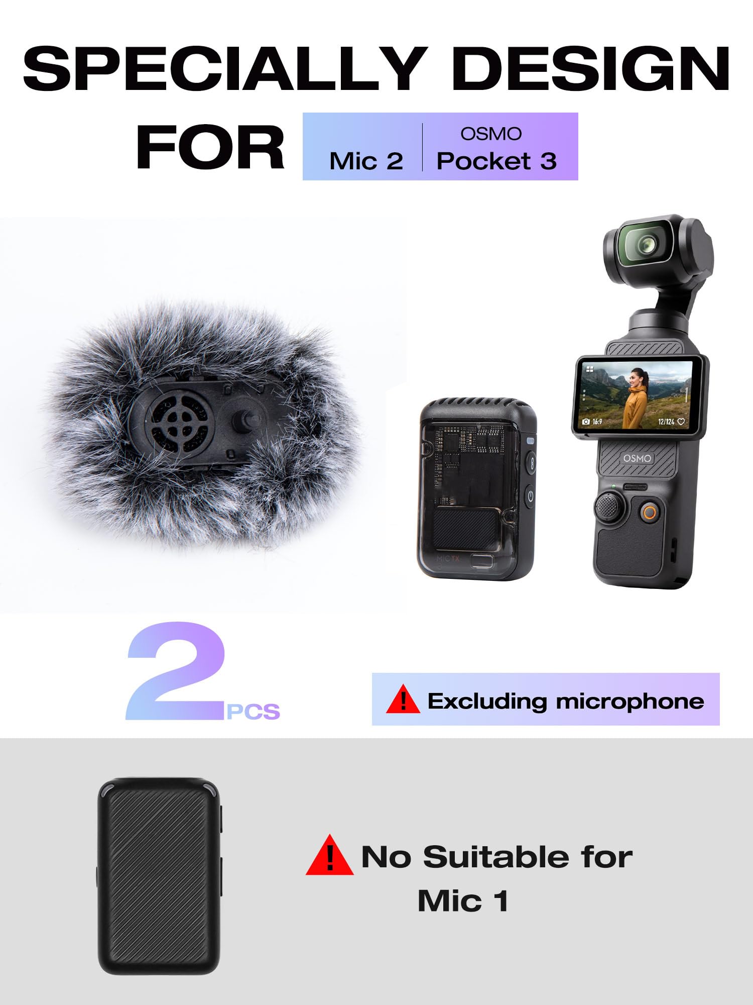 SUNMON Lot de 2 Filtres Anti-Pop pour DJI Mic 2 - DJI Osmo Pocket 3, Housse de Microphone Extérieur Sans Fil, Réduction du Bruit, Bonnettes Anti-Vent pour Wireless DJI Mic 2