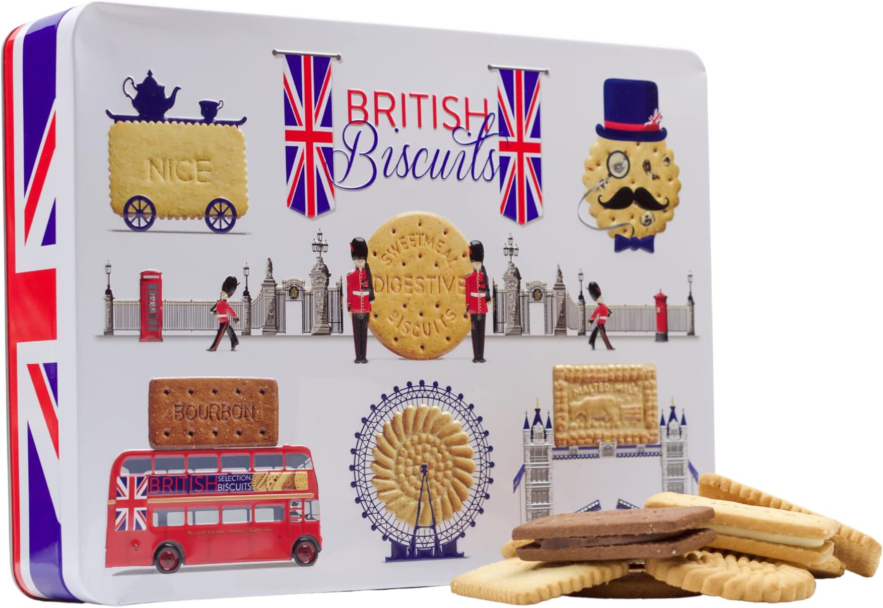 British Biscuits Gift Set - Novelty Large Treat Tin, Luxury Assorted Biscuit Selection Box, London Keepsake Souvenirs Tins - Fathers Day Hamper Ideas, Birthday Present Ideas for Men and Women