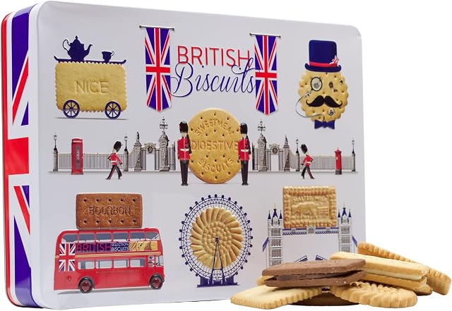 British Biscuits Gift Set - Novelty Biscuit Tin, Luxury Assorted Biscuits Selection Box, London Biscuits Souvenirs Tins - British Gifts, Biscuit Box Birthday Gift for Men and Women, Mothers Day Gifts