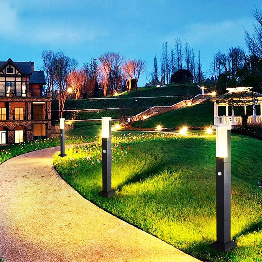 Borne Lumineuse Exterieur avec Détecteur de Mouvement, 80cm LED Borne Exterieur Jardin IP65 étanche Lampadaire Jardin Exterieur Moderne en Aluminium, Blanc Chaud, pour Chemins Terrasse Patio