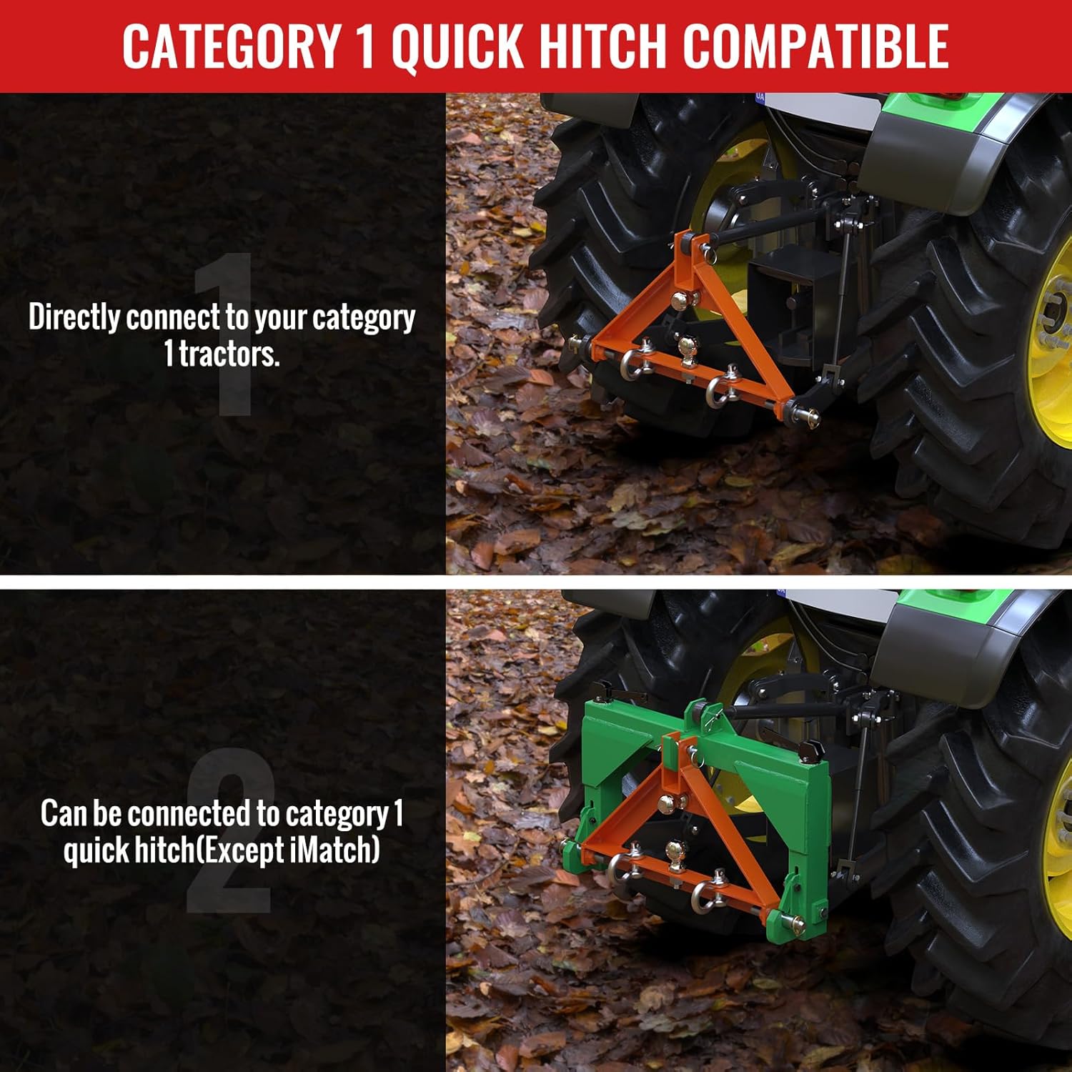 3 Point Trailer Hitch Receiver Quick Hitch Compatible for Category 1 Tractors, 3 Pt Hitch Attachments for Tractors with 2”&2-5/16” Towing Balls, Heavy Duty Tractor Drawbar for Compact Tractors