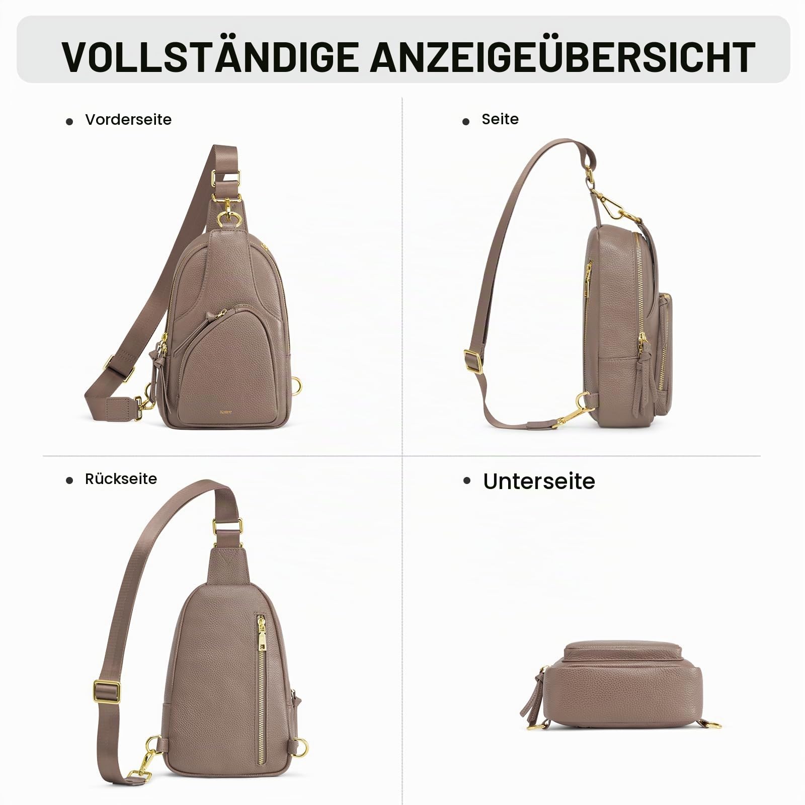 Kattee Sling Bag für Damen Gürteltasche aus Leder Kleine Brusttasche Umhängetasche mit RFID-Blockierung für Reisen und Outdoor | Gürteltasche aus genarbtem Rindsleder. Kleine Brusttasche mit RFID-Blockierung für Reisen