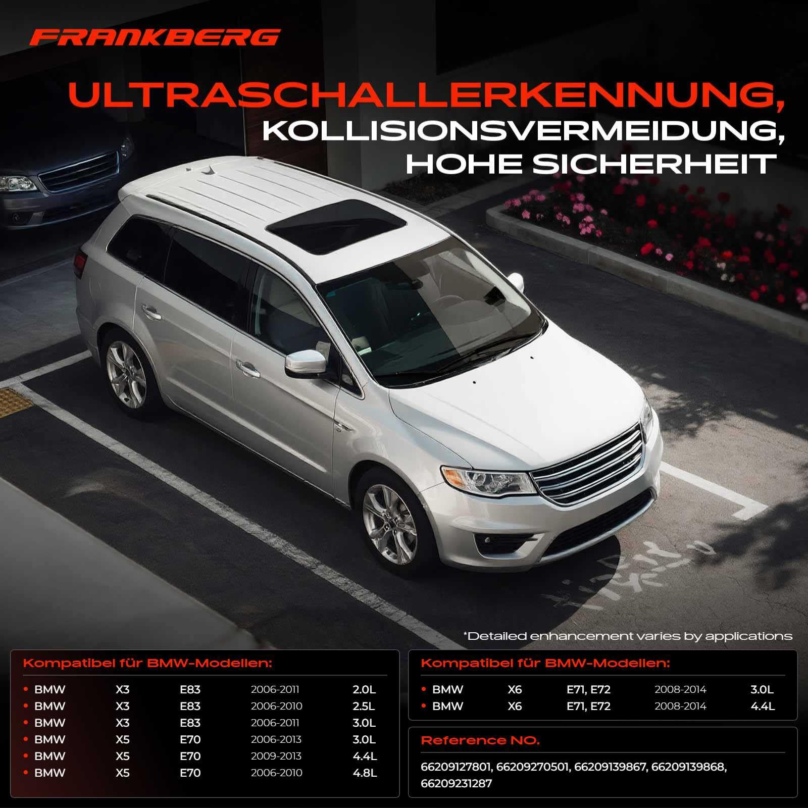 Frankberg 2x Parksensor Einparkhilfe Vorne Hinten Kompatibel mit X3 E83 2.0L-3.0L 2006-2011 PDC Parksensor X5 E70 3.0L-4.8L 2006-2013 X6 E71 E72 3.0L 4.4L 2008-2014 Replace# 66209139868
