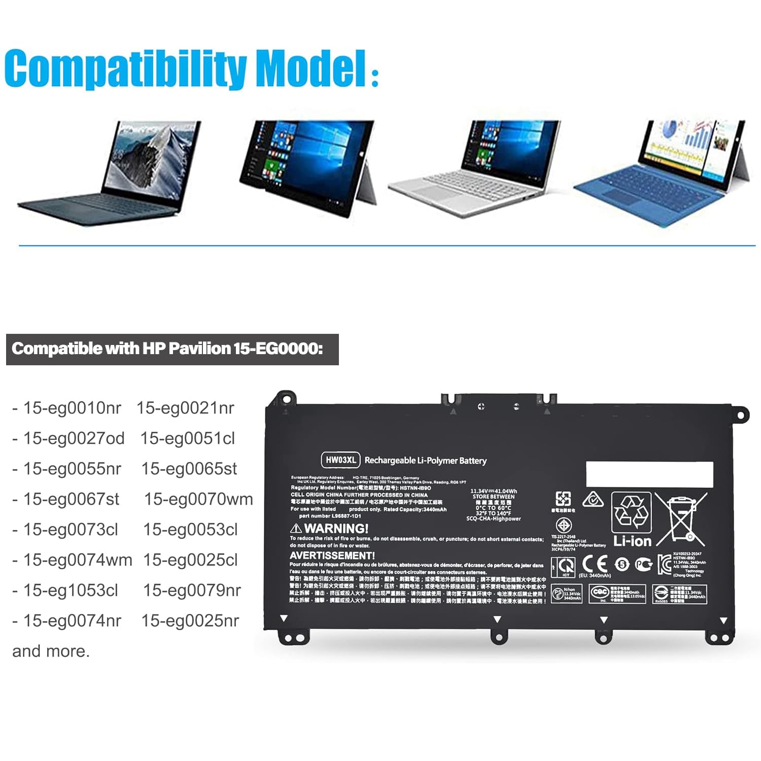 Amazon.com: HW03XL Battery for HP Pavilion 15-EG0000 15-eg1053cl