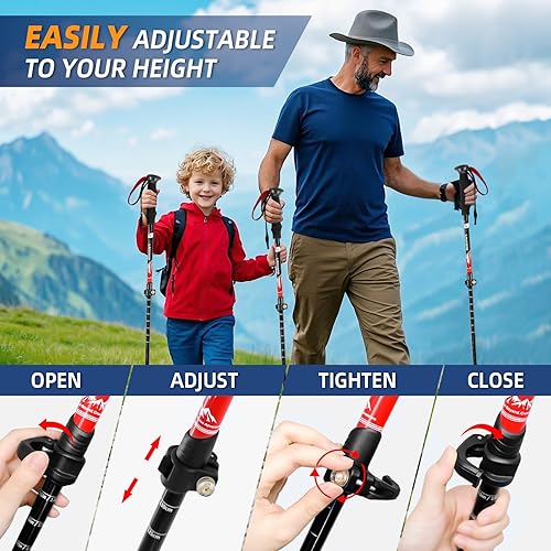 Miniatura 5 de Bastones de senderismo ligeros y plegables para senderismo, paquete de 2 bastones de senderismo ajustables, bastones de aluminio para esquí, caminar