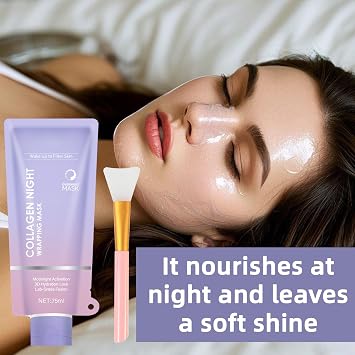 Collagen Overnight Face Mask, Night Wrapping Peel Off Mask for Hydration & Elasticity, Reduces Sagging, Dullness & Wrinkles, Hydrolyzed Collagen + Hyaluronic Acid, Glowing Skin Care, 2.53 fl.oz (1pc)