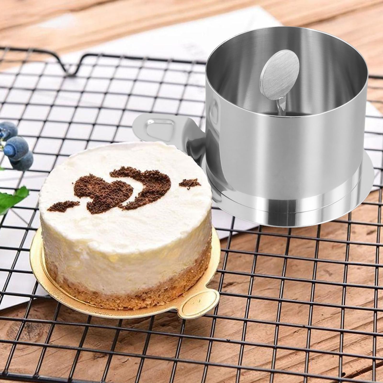 SEUNMUK 10 anelli rotondi per torte in acciaio inox, 7,5 x 5,5 cm, con pressa per alimenti e spatola, per crumpet, cheesecake, pasticceria, dessert, cucinare uova