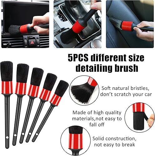 Miniatura 4 de KOFANI Kit de detalles de automóvil, 18 piezas, kit de limpieza confiable para automóvil, incluye varios cepillos de detalles de cerdas suaves para