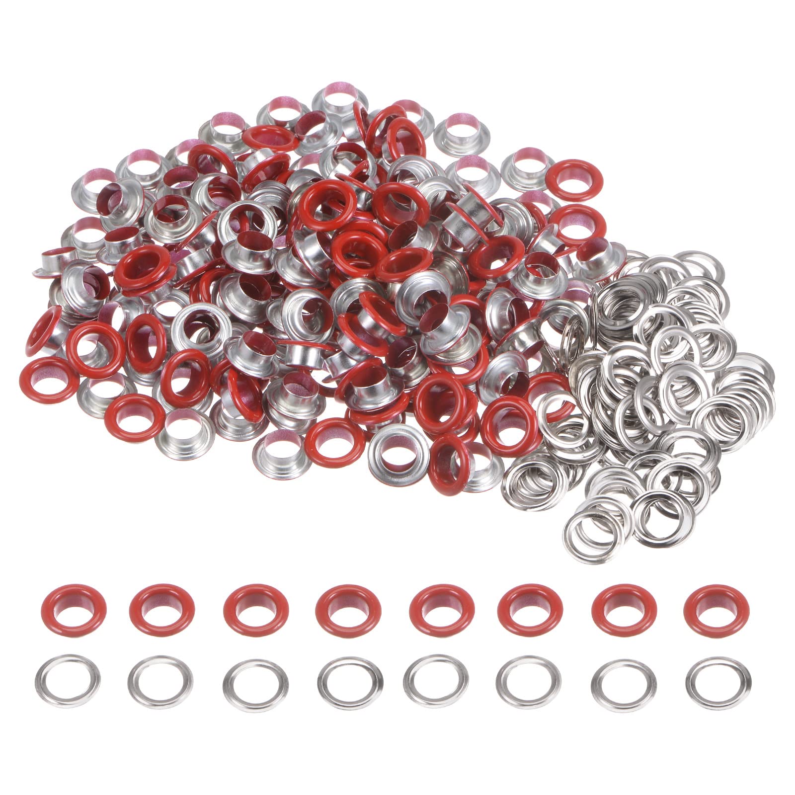 sourcing map 200 Set Color Round Grommets 8mm 1/3" Hole Metal Eyelets with Washers for Scrapbooking Shoes Clothes Leather Canvas, Red — image 1