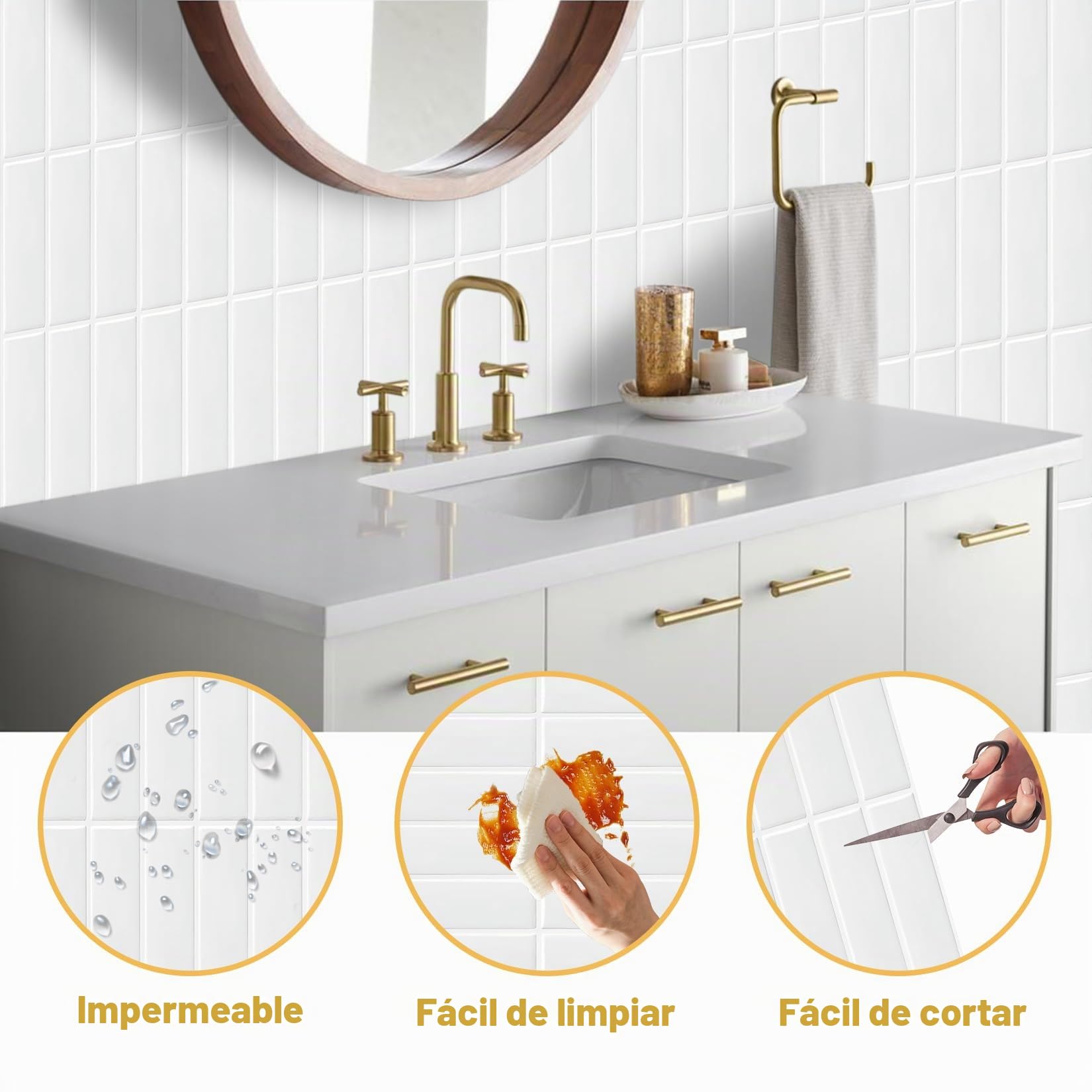 10 Piezas Azulejos Adhesivos 3D Removibles Impermeables para Cocina Baño Decoración de Paredes y el Hogar 22.9 x 29 cm Blanco Vinilo