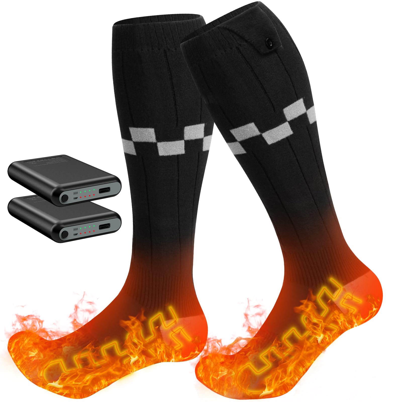 Chaussettes Chauffantes Améliorées, iKuchelife 7500mAh Rechargeables, Pieds Chauds à 360°, 4 Niveaux de Température, 14H Autonomie de la Batterie, Maison et Extérieur, Hommes et Femmes 37-47