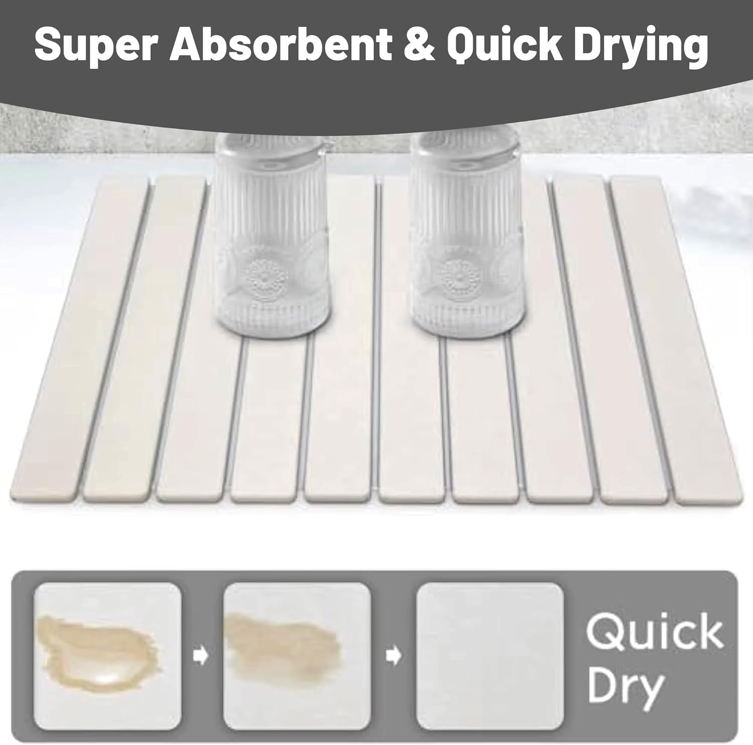Extra-Large Storm Drying Mat, Ultra-Absorbent, Fast Drying, Non-Slip for Kitchenware, Dishes, and Countertops (White, 70cm x 39cm)