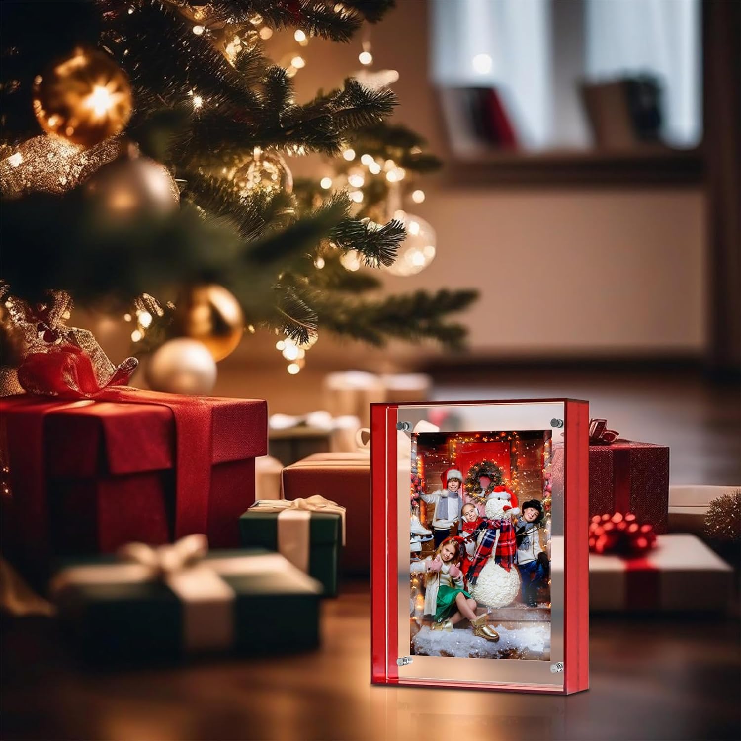 5x7 Picture Frame - Stunning Color Acrylic Photo Frames - Use as 5x7, 5x5, 4x6 Picture Frame and Acrylic Decorative Tray - Horizontal and Vertical Formats for Tabletop Display, Red, 1Pack