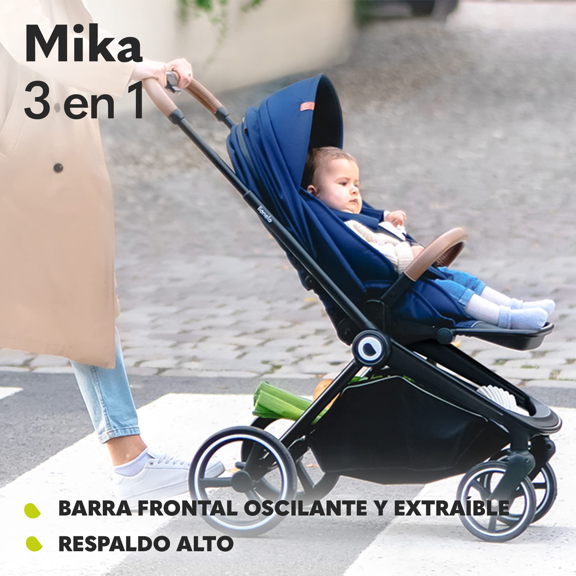 LIONELO Mika cochecito de bebé 3 piezas, coche de bebé 3 en 1, carrito para bebé, carro bebé 3 piezas el conjunto, silla de paseo, capazo y silla de coche