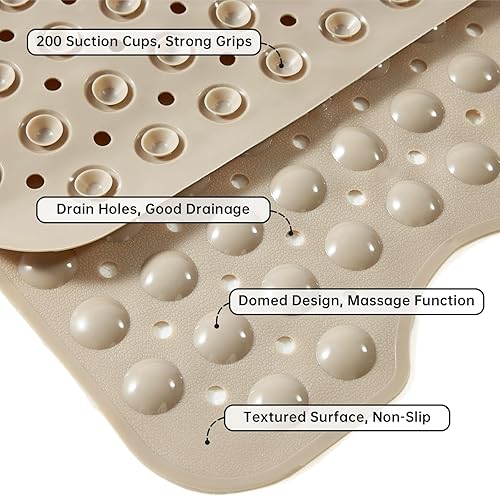 Miniatura 4 de Tapete de ducha antideslizante de 39 x 16 pulgadas, lavable a máquina, grande para baño con ventosas y agujeros de drenaje, color marrón