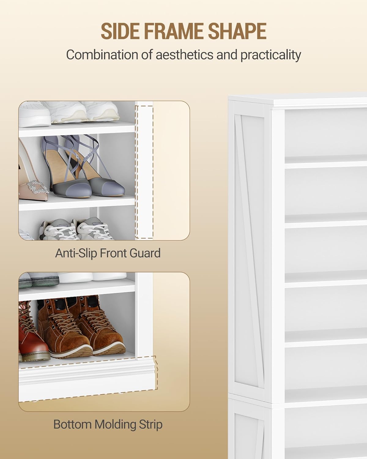 Shoe Storage Cabinet, 10 Tiers Freestanding Shoe Cabinets, Wooden Shoes Rack with Cubby, 36-40 Pairs, Farmhouse Tall Shoes Cubby Organizer for Entryway, Living Room, White SR59203X