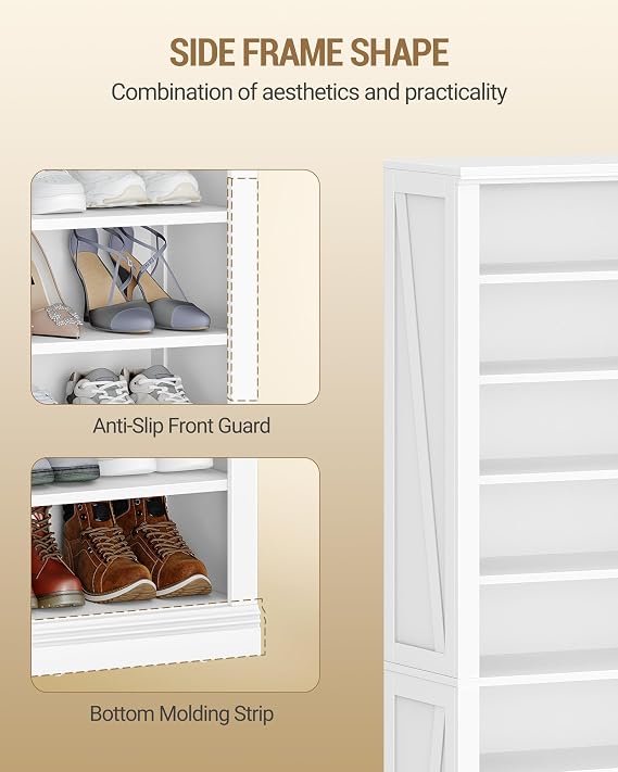 Hzuaneri Shoe Storage Cabinet, 10 Tiers Freestanding Shoe Cabinets, Wooden Shoes Rack with Cubby, 27-30 Pairs, Farmhouse Tall Shoes Cubby Organizer for Entryway, Living Room, White SR52603X