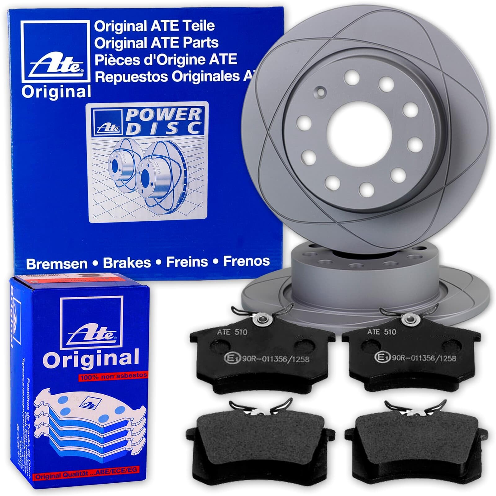 ATE Powerdisc Bremsscheiben Ø256mm+Beläge vorne | 24.0313-0178.1 + 13.0460-2958.2 (256x13mm) für Golf 3 Passat 35i Vento