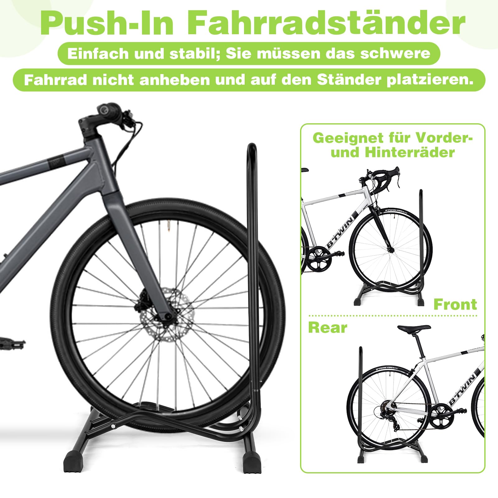 MEGHNA 2 supporti per bicicletta per pneumatici da 16-27,5 pollici, in acciaio al carbonio, robusti e stabili, salvaspazio, per biciclette con larghezza pneumatici fino a 6,5 cm