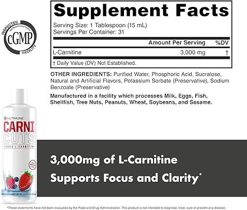 Miniatura 5 de Suplemento líquido Carnicuts L-carnitina de NutraOne sin estimulantes* (Berry Blast - 32 porciones) Berry Carnicuts, Green Apple Carnicuts