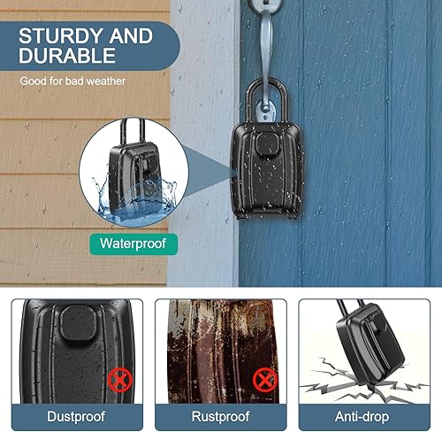 Miniatura 3 de Ankilo Caja de bloqueo de llave para exteriores, caja de seguridad grande para llaves al aire libre, combinación de 12 dígitos, caja de