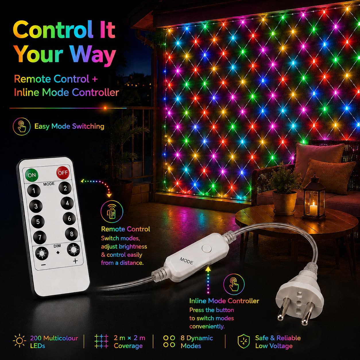 Gesto Mesh Fairy Lights - 200 LED String Lights -4 Gesto Mesh Fairy Lights - 200 LED String Lights -4