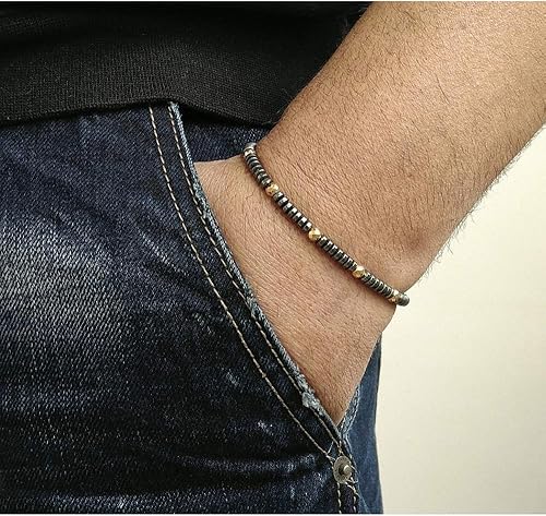 Miniatura 3 de Pulsera de cuentas pequeñas de hematita hecha a mano para hombre, color negro mate de energía, pulsera de terapia de piedra pequeña, regalo simple