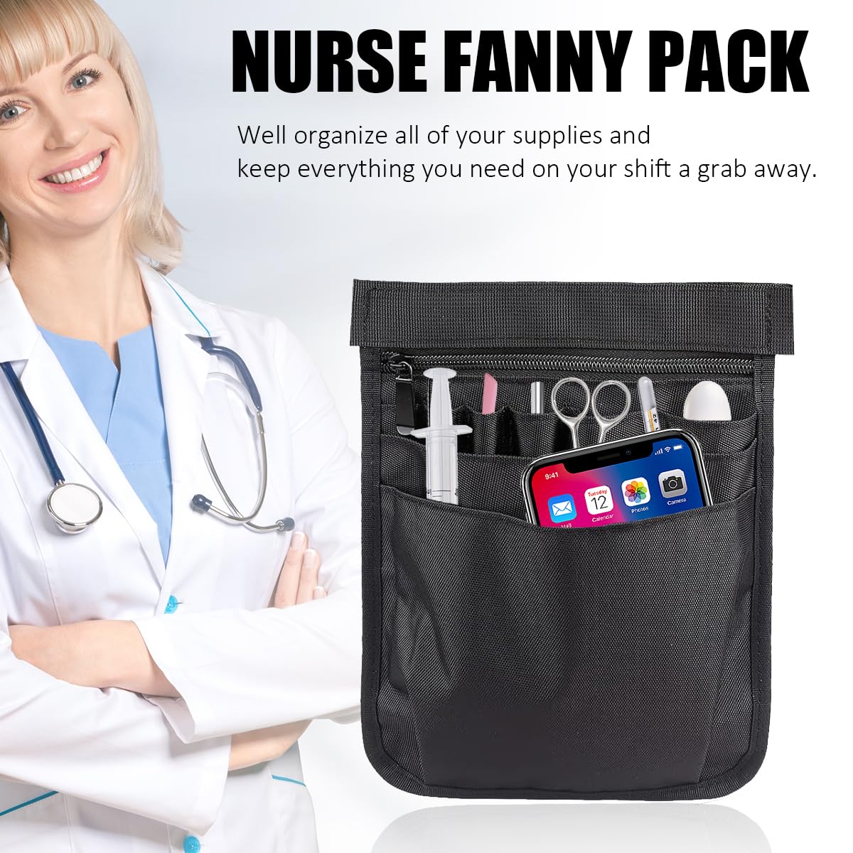 Produktbild von MORIO Krankenschwester-Gürteltasche – Medizinischer Organizer Aus 900D Nylon, 8,7x7 Zoll, Verstellbarer Hüftgurt, Für Klinik & Praxis (schwarz)
