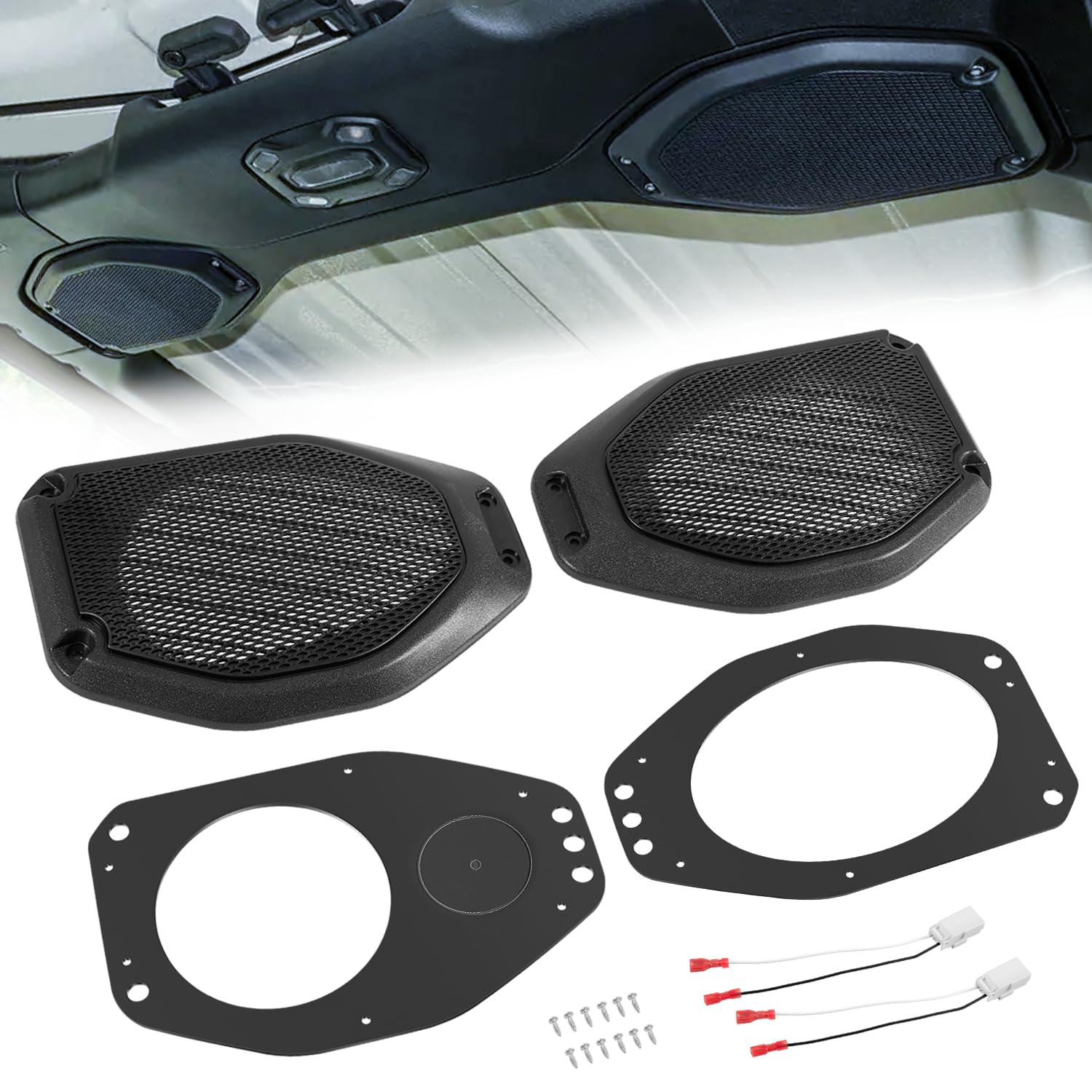 Upgrade 6.5 / 6 x 9 Sound Bar Speaker Pod Adapters with Tweeter Adapters Fit for Jeep Wrangler JL JLU 2018-2023 & Gladiator JT 2020-2023 Top Roof Left & Right Rear Speakers Tuned
