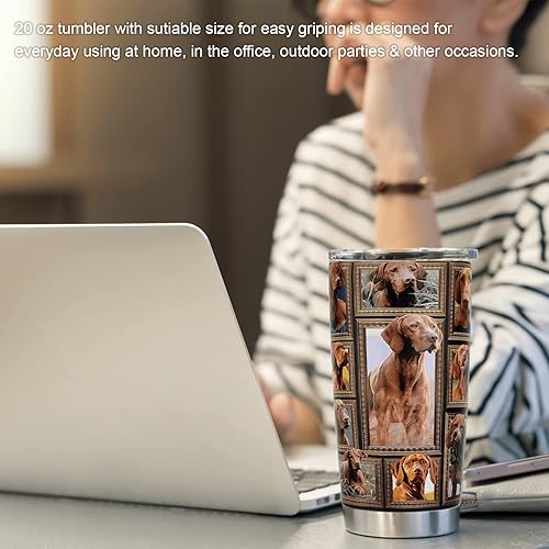 Miniatura 5 de Vaso de perro pastor australiano con tapa, a prueba de derrames, taza de viaje para café helado, botella de agua aislada de acero inoxidable de 20