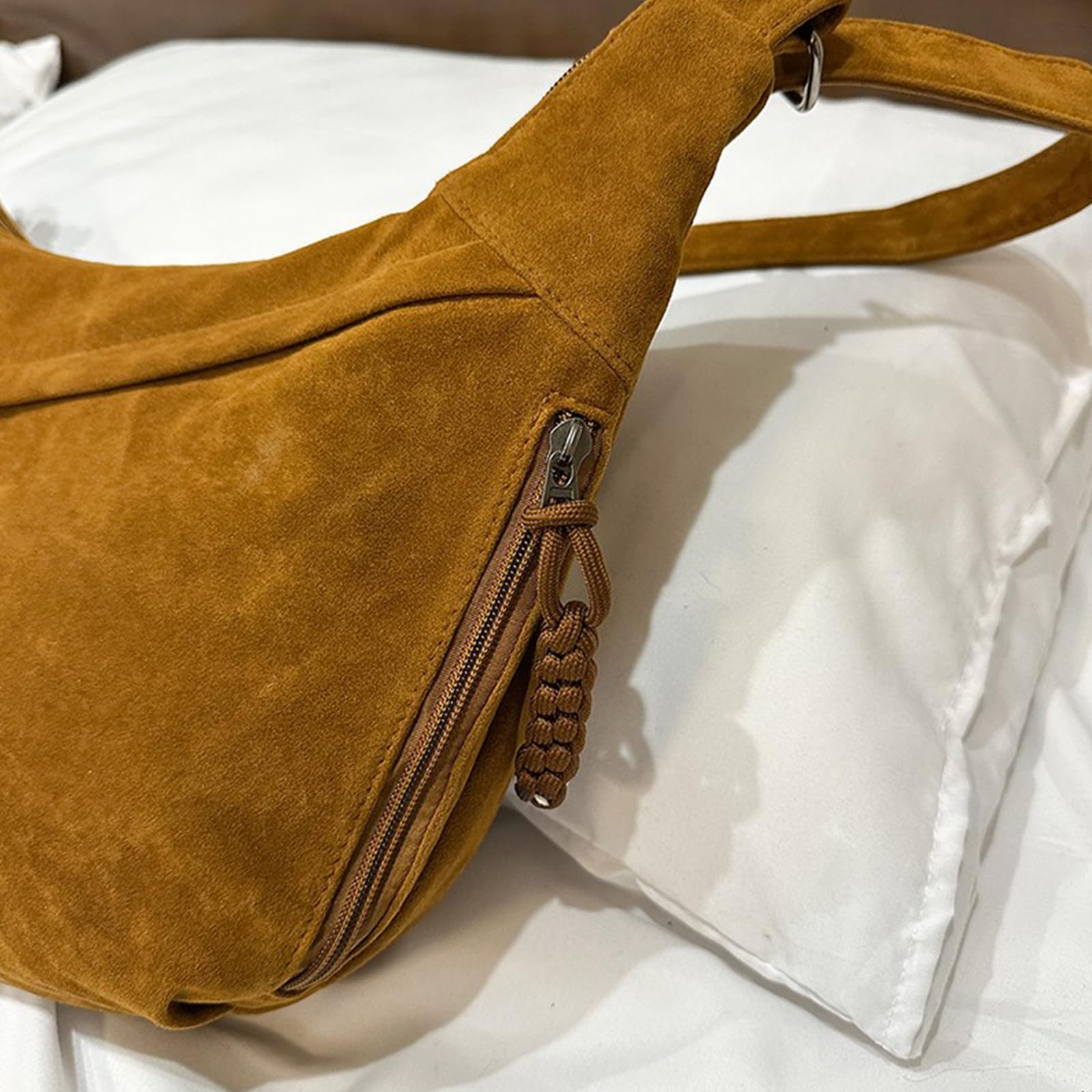 MRKU Umhängetasche aus Wildlederimitat, Retro-Stil, große Handtasche für Damen